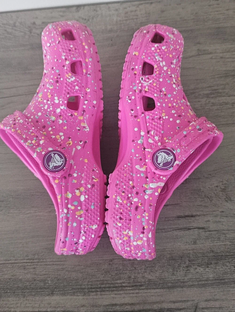 CROCS Kids Pink Paint Splatter Clogs Heart Jewel Toddler Girl C 11